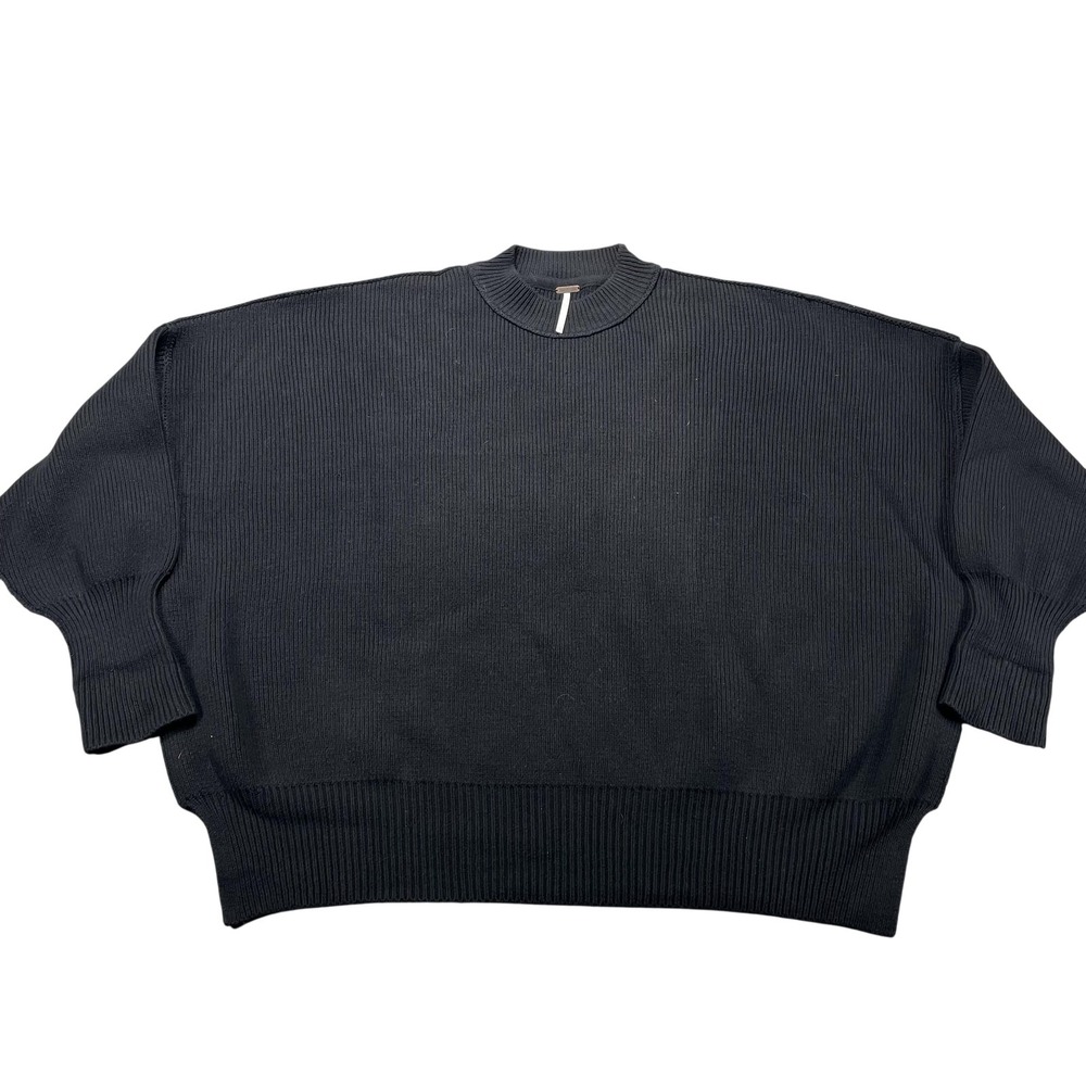 Free People Sweater Womens Oversized XS Black Mock Neck Dolman Knit Pullover
